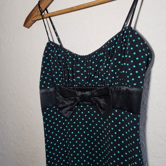 Rampage Black Teal Polka Dot Lace Dress Bow - Picture 4 of 8